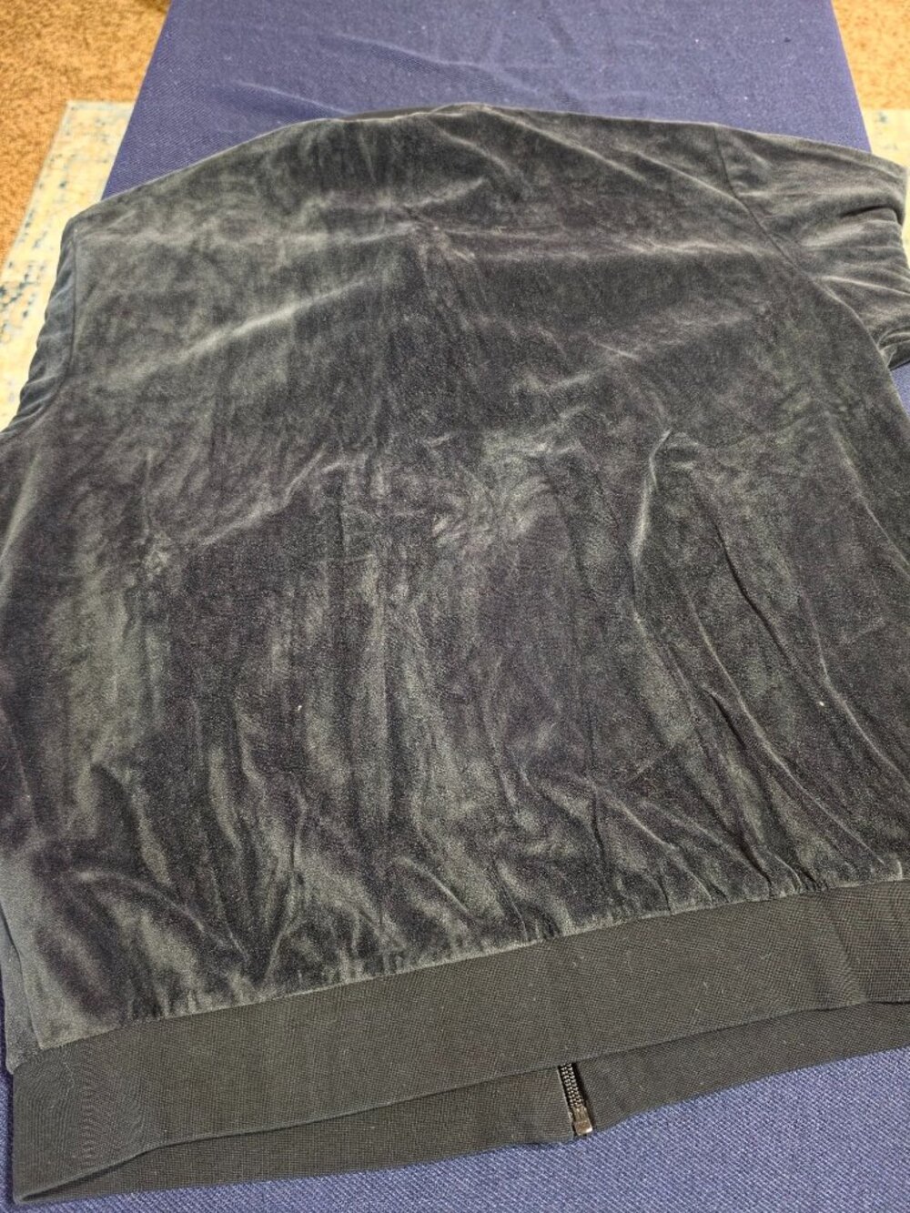 Black Velvet Full-Zip Jacket L With Ribbed Cuffs & Hem - Picture 6 of 14
